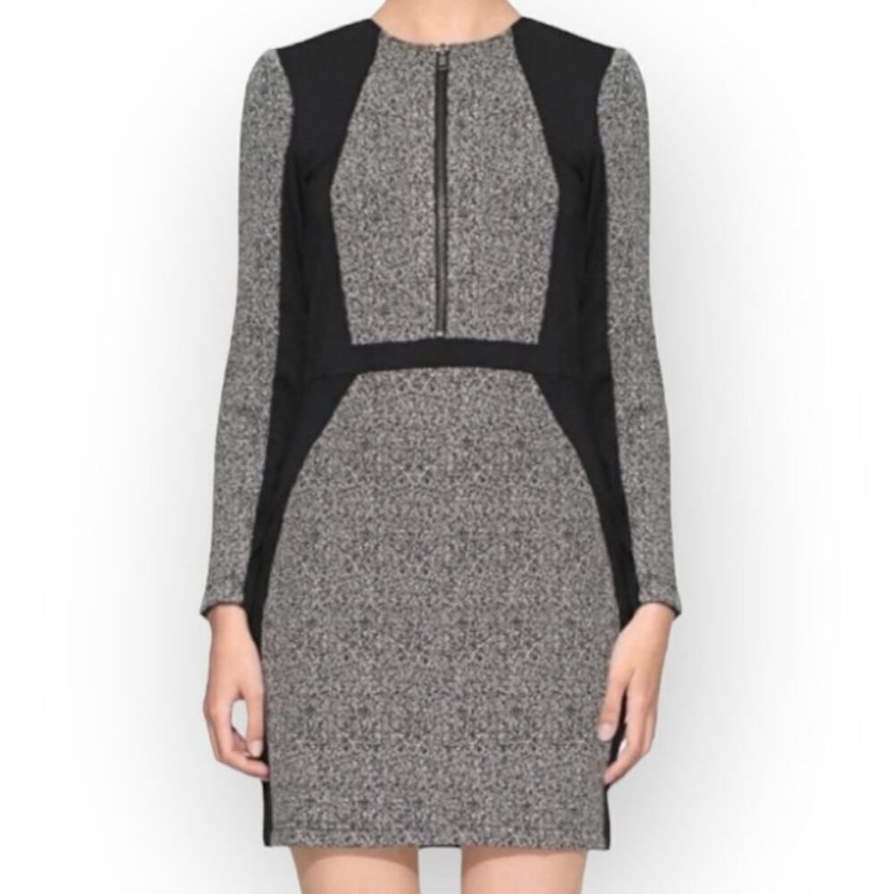 W118 by Walter Baker Sheath Dress Women's Medium Gray Black Long Sleeve Zipper